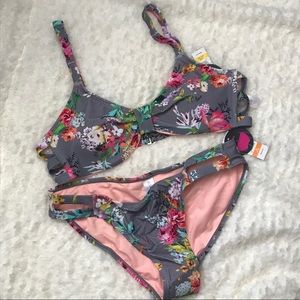 No Boundaries Grey Floral Bikini